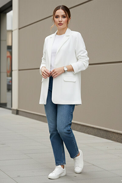 Kirazgym Women's Single Button Lycra Jacket with Pockets - White