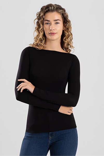 BAYKAR Women's Modal Lycra Boat Neck Long Sleeve Body 6318 Black