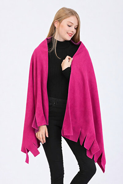 Deafox Fuchsia Tassel Detailed Fleece Shawl