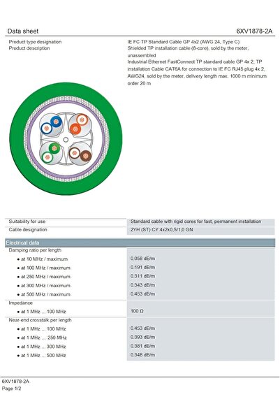 Siemens Industrial Ethernet FC TP Standard Cable for PROFINET