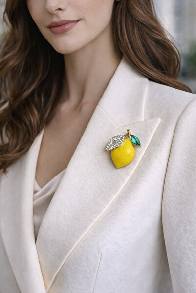 Modex Taş Işıltılı Tasarım Limon Broş (4cm)