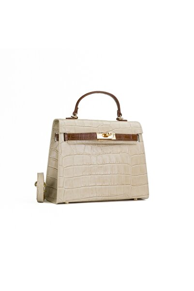 Posete Fagaras Thea Croco Leather Purse - Beige - Cognac, Casual Bag Made of ...