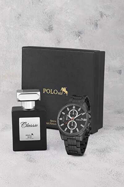 Polo Air Erkek Kol Saati Ve 55ml Parfüm Hediyelik Kutusunda Set Siyah Renk ST...