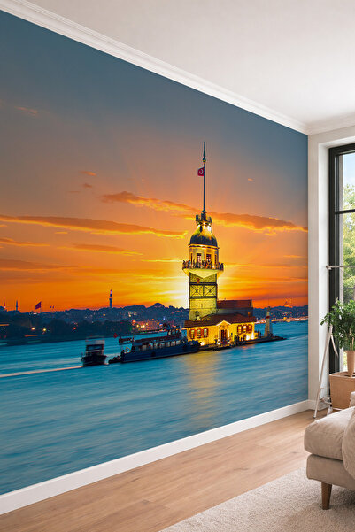 dreamwall Gün Batımı İstanbul Kız Kulesi Manzaralı Panoramik Modern Tek Parça...