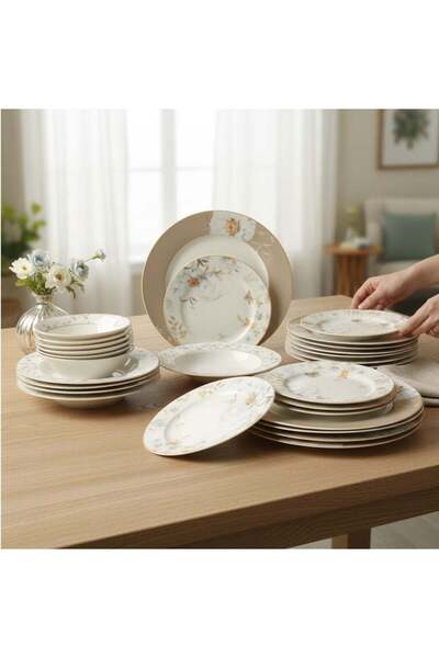 HOMEVEO High-quality 24-piece porcelain dinnerware set with an elegant design...