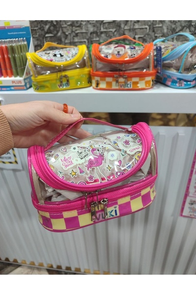 senacacollection Patterned Large Size Transparent Pencil Case with Handle and...