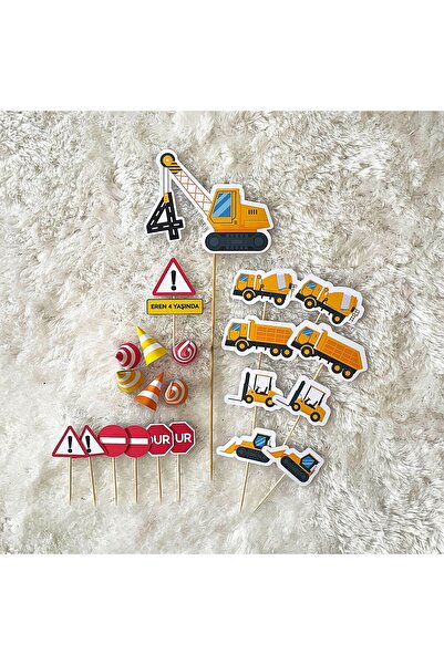 ST Design 22 Parça İş Makineleri Pasta Seti, Pasta Ve Cupcake Süsü