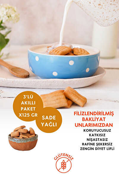 Mikro Herküller Glutensiz 3lü Rafine Şekersiz Herkül CiciBisküvi 3x125gr/Fili...
