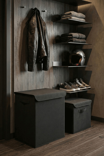 PH Prendi Home 2-Piece Large Size Set Large Anthracite Box and Anthracite Sto...