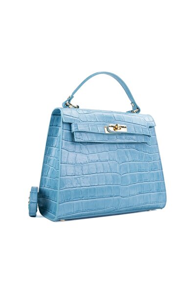 Posete Fagaras Poseta Piele Teresa - Croco - Bleu, Geanta Casual din Piele Na...