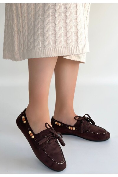 Zerenyus Venus smeđe balerine od antilopa sa vezanjem, udobne za svakodnevno ...