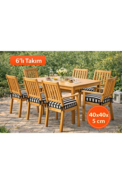 shules collection 6 'lı Siyah Biyeli Sandalye Minderi 40x40x5 cm – Leke Tutma...