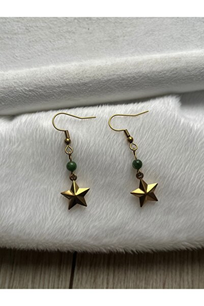 Pel Design Jade Stone Star Charm Steel Handmade Earrings