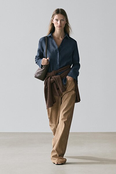 Massimo Dutti Dökümlü %100 keten gömlek