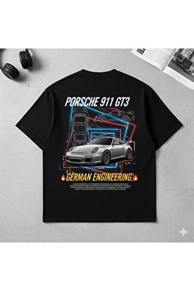 kahire PORSHE 911 Baskılı Premium Oversize T-shirt