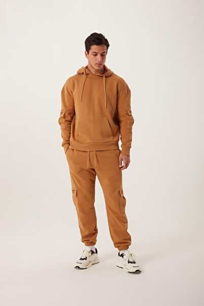 QUHOX Hanorac pentru bărbați cu glugă cu buzunar cangur, maro