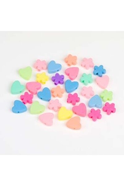 SHOPIENS Σετ Χάντρες για Δημιουργίες Καρδιές Χρωματιστά Ξύλινα Λουλούδια - 30...