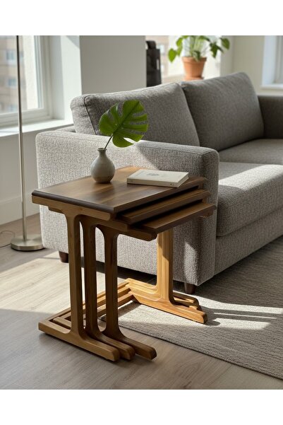 ArdaClassMobilya T Zigon - Gizli Tekerlekli 3’lü Sehpa Seti - Ceviz Kaplama &...