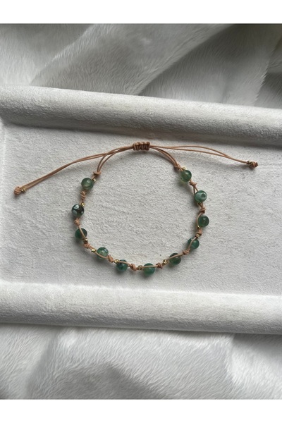 Pel Design سوار وخلخال من حجر العقيق الأخضر مصنوع يدويًا قابل للتعديل ولا يتغ...