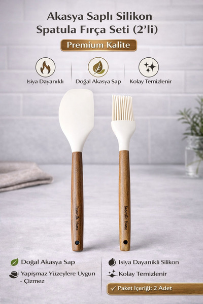 Single 2'Li Set Akasya Saplı Silikon Fırça Setimiz Isıya Dayanıklı Yanmaz Yap...