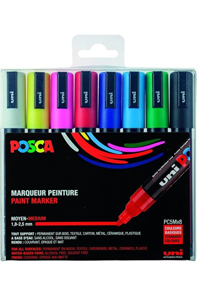 POSCA مجموعة أقلام تلوين أكريليك، 8 ألوان برؤوس متوسطة الحجم