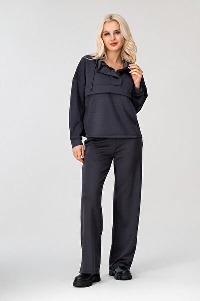 Bold & Young Women's Anthracite Modal Fabric Hooded Zippered Sweatshirt