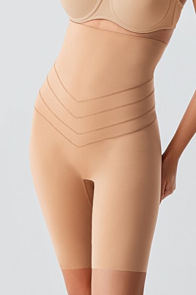 Lienna Pantaloni scurți cu talie înaltă, tăiați cu laser, cu strat dublu, corset