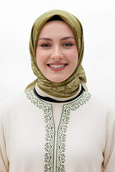 levamor eşarp şal LEVAMOR Kadın İpek ve Bambu Karışımlı Kristal Eşarp Yağ Yeşili