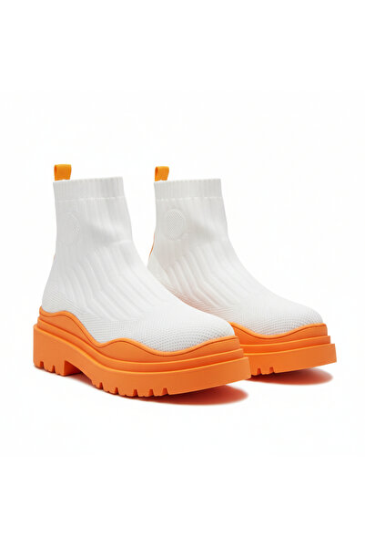SOLE BUTİK Sole boots, sock, white with orange sole, size 37