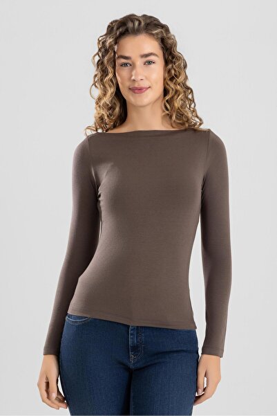 BAYKAR Жіночий боді з модалом і лайкрою з довгими рукавами та вирізом "човник...