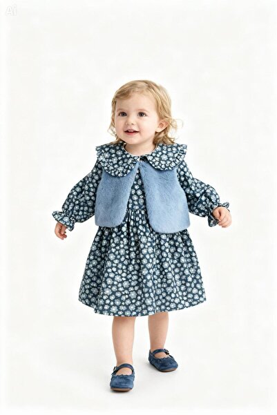 Gocoland Vintage Floral Patterned Fur Vest Dress