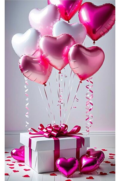 Çemrek Süs Parti 18 Inch Fuchsia Pink White Heart Foil Balloon 10 Pcs Helium ...