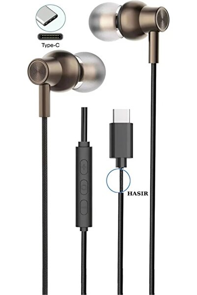 Dexmon Type-C Kablolu Tüm Telefon Modelleri Uyumlu Hasır Örgü Kablo ve Mikrof...