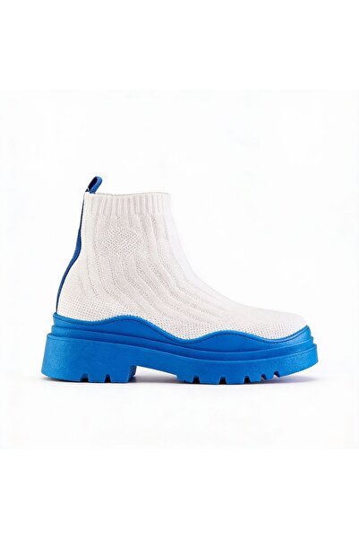 SOLE BUTİK Sole boots, sock, white with blue sole, size 36