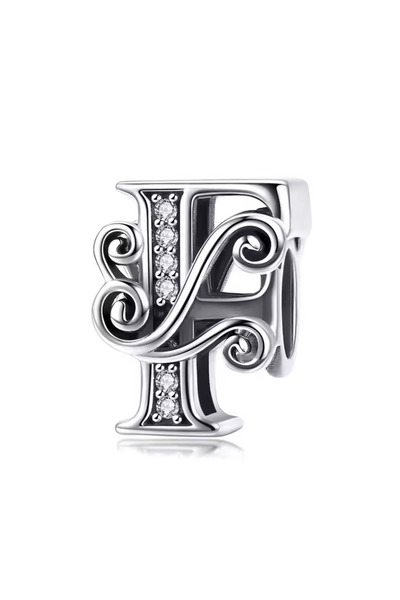 Fubena قلادة فضية على شكل حرف F مزخرف بنمط متموج