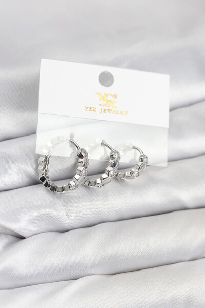 STİLLOVE طقم أقراط من النحاس الفضي اللون مرصع بحجر الزركون على شكل خلية النحل...