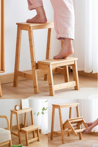 NEWNOW Bambu Basamaklı Tabure, Merdiven Sandalyesi Koltukları ,Çiçek Rafı Çok...