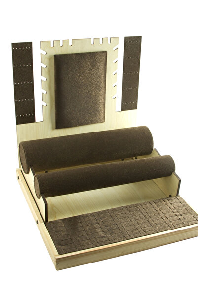 MeGass Dekor Wooden Suede Covered Coffee Color 35/35 cm Jewelry Display Stand