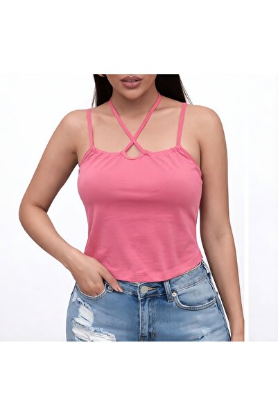 CASUALSTYLE Women's Halter Neck Cross Strap Stylish Blouse