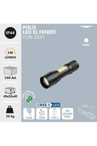 Noas 3W Polis Tipi LED El Feneri, Beyaz Işık (YL-05-2031)