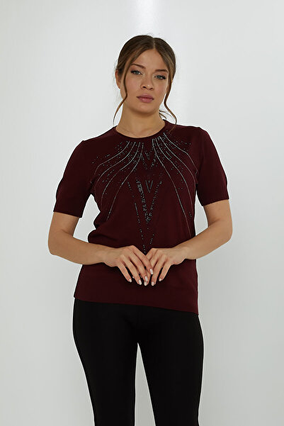 KAZEE Pulover tricotat cu mânecă scurtă, decorat cu pietre, pentru femei 3172...