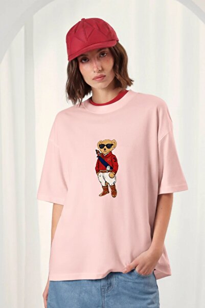 The Champ Clothing Women's Oversize T-Shirt Milo Bear Printed Pink – Crew Nec...