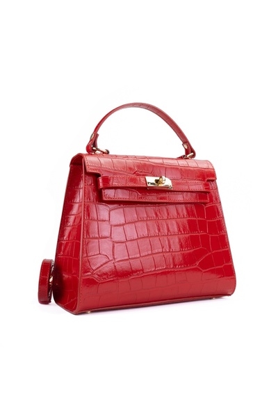 Posete Fagaras Teresa Leather Purse - Croco - Red, Casual Bag Made of Genuine...