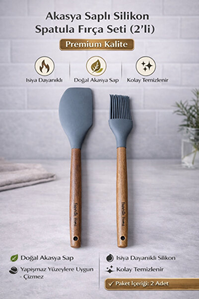 Single 2'Li Set Akasya Saplı Silikon Fırça Setimiz Isıya Dayanıklı Yanmaz Yap...