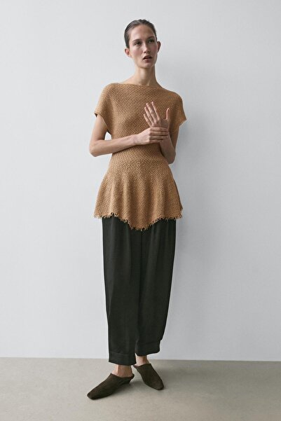 Massimo Dutti %100 keten püsküllü bluz