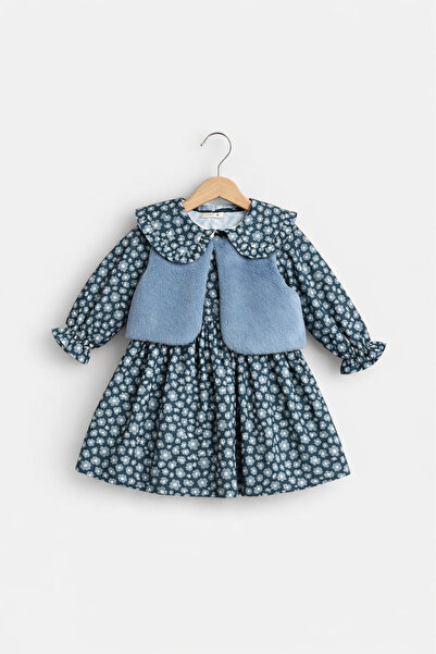 Gocoland Βίντατζ φόρεμα με γούνινο γιλέκο και φλοράλ σχέδια