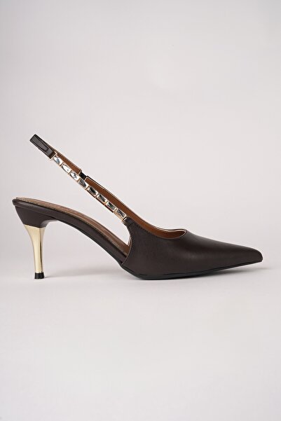 MUGGO VİVARA Zincir Detaylı Sivri Burun Arkası Açık Kadın Topuklu Ayakkabı
