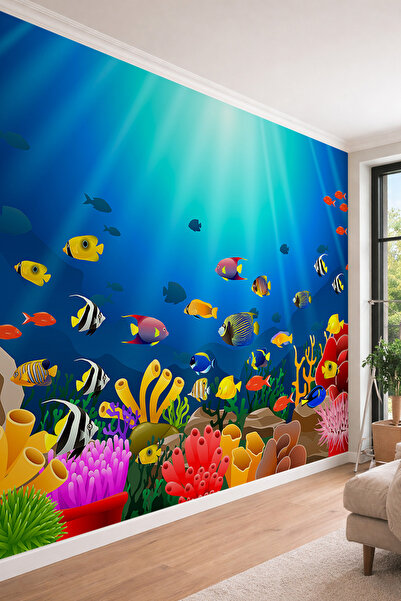 dreamwall Renkli Balıklar ve Mercan Kayalıkları Temalı 3D Görünümlü Tek Parça...