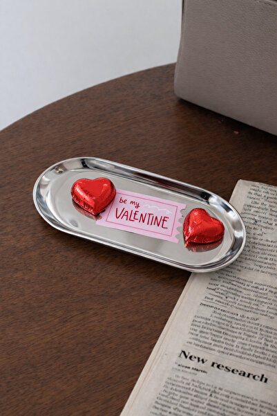 Beige & Stone صينية تقديم فضية من الفولاذ المقاوم للصدأ بنمط عيد الحب، منظم ه...