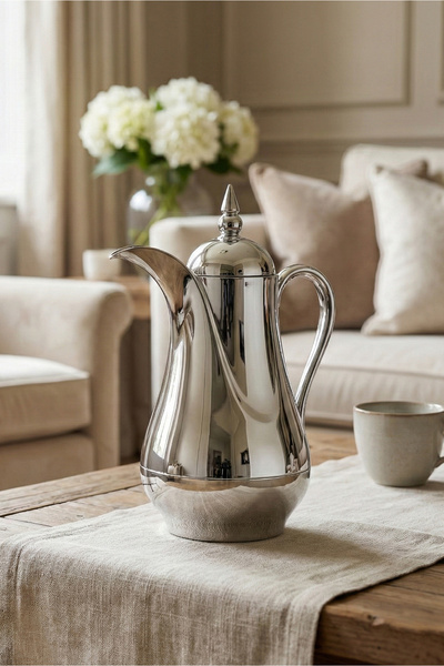 SQUALO 1-liter insulated tea and coffee thermos – glass lining – classic silv...